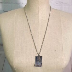 Silver Tone Halloween Witch Tarot Card King Of Swords Pendant Necklace Wicca